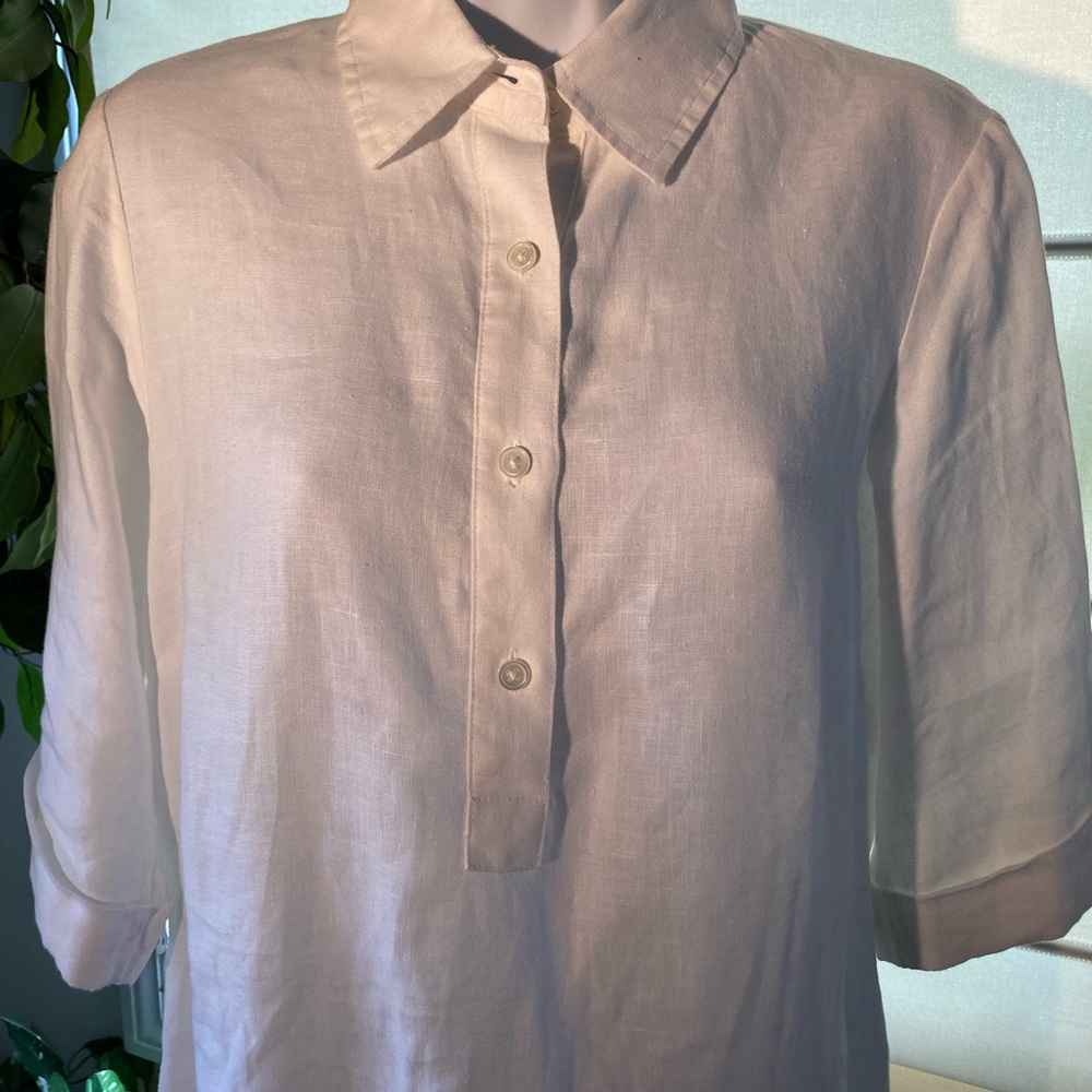 J McLaughlin SZ S white orange linen shirt dress - Picture 5 of 7